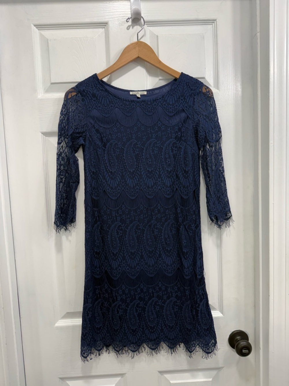 Charlotte Russe Navy Lace 3/4 Sleeve Shift Dress